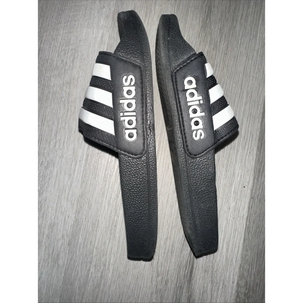 Adidas Kids‎ Black White Slides Sandals Slip On Size 13